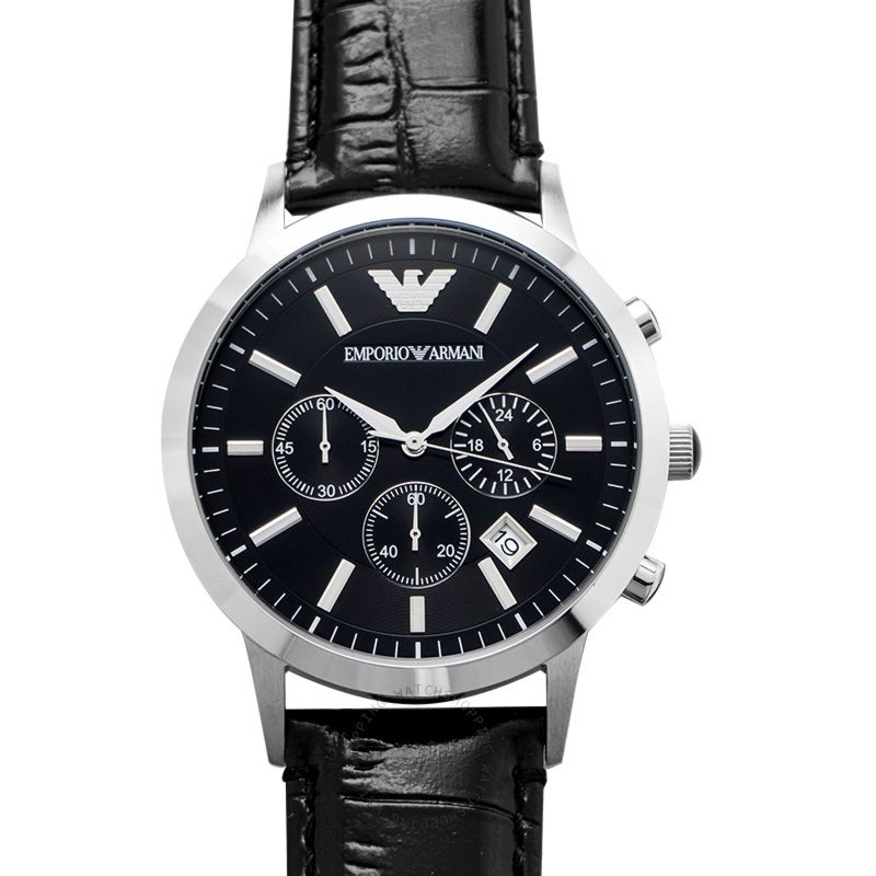 Armani阿玛尼男表手表AR2447商务休闲黑色皮带三眼计时大表盘腕表