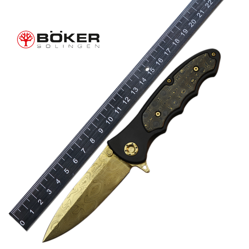 德国进口博克boker高端收藏折刀限量Leopard豹式手工大马士革钢刀