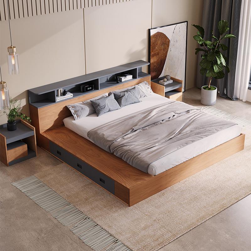 日式榻榻米储物床现代简约主卧落地1.8米1.5米板式高箱箱体收纳床