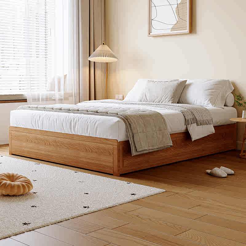 日式全实木床1米2现代简约1米35橡木无床头榻榻米床架储物箱体床
