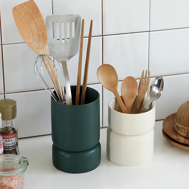 北欧简约纯色陶瓷沥水筒筷笼架家用厨房餐具置物收纳罐套装沥水架