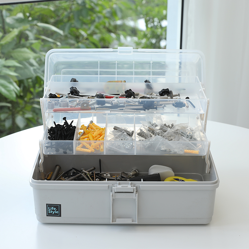 工具箱多功能折叠家用五金零件螺丝透明塑料杂物收纳盒针线整理箱