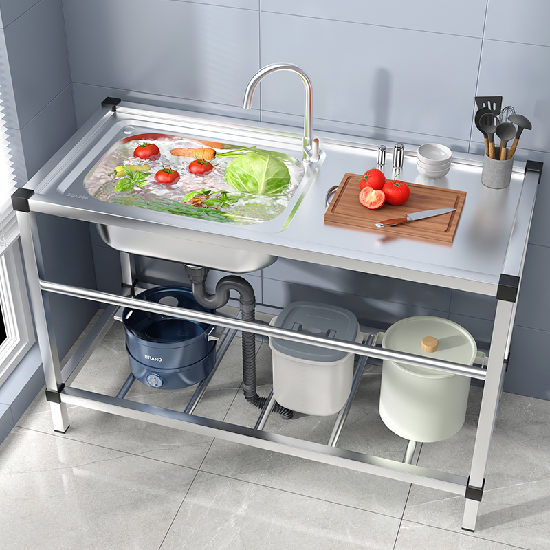 厨房304不锈钢水槽水池洗菜盆洗碗池槽带支架工作台洗手台盆家用