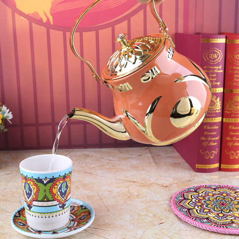饭店家用不锈钢茶壶水壶中式餐厅新疆奶茶凉水壶泡茶壶带滤网2L