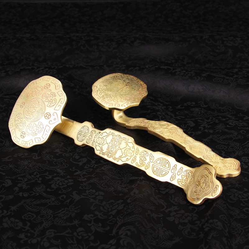 五福铜如意纯铜如意摆件黄铜铸造铜P如意家居工艺礼品