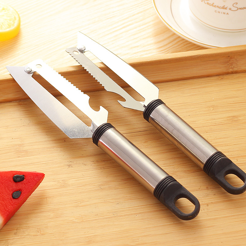 厨房多功能不锈钢削皮刀 果蔬去皮器切削刀开瓶器多用刨刀去麟刀