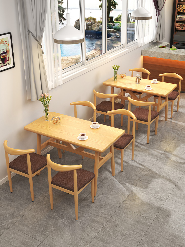 仿实木餐椅家用餐厅椅子现代简约铁艺休闲餐桌牛角椅书桌凳子靠背