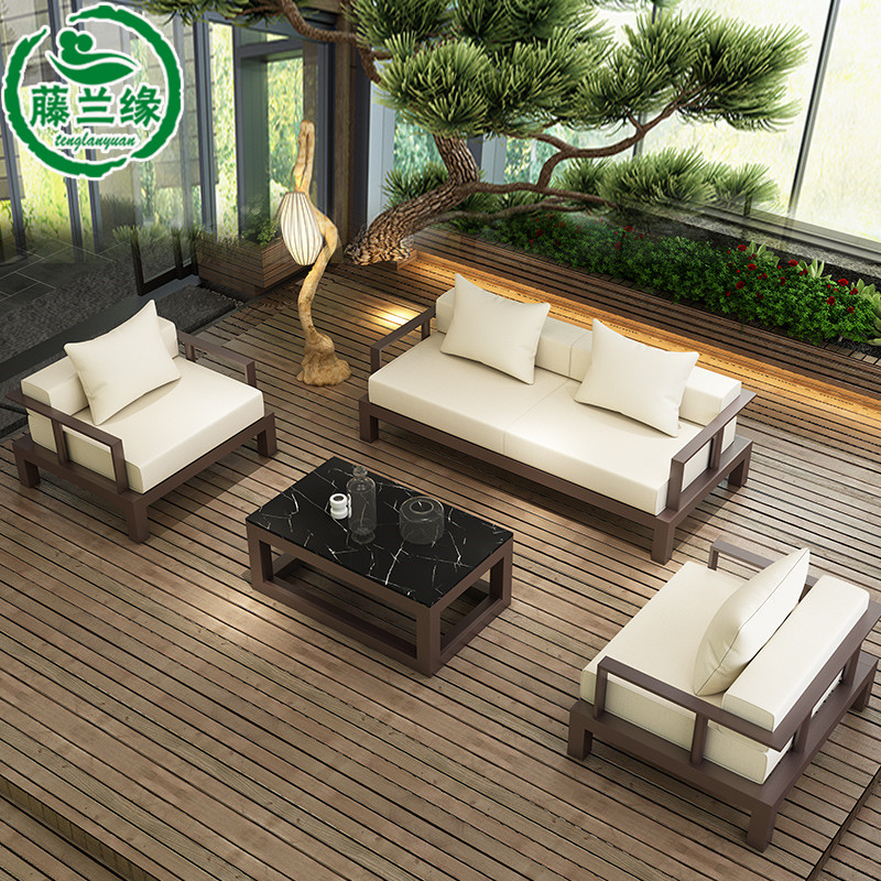 新中式户外庭院沙发阳台铝合金沙发花园休闲卡座防水防晒沙发组合