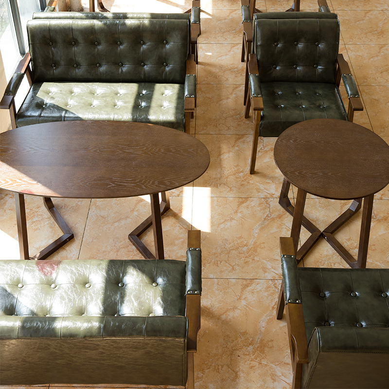 奶茶店桌椅组合甜品咖啡厅服装办公室餐厅洽谈休闲双人卡座皮沙发