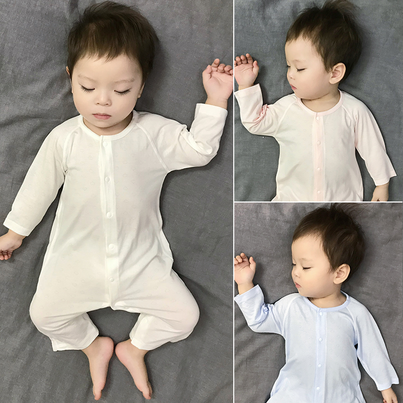 婴儿衣服夏季薄款长袖莫代尔无骨宝宝空调服睡衣新生婴幼儿连体衣