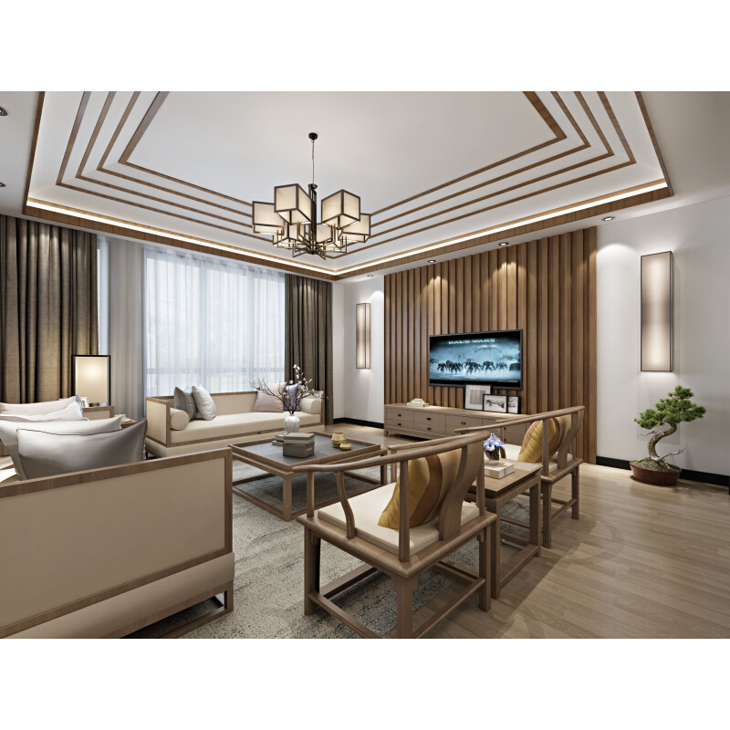 新中式沙发组合别墅会所样板房禅意现代简约中式实木客厅家具