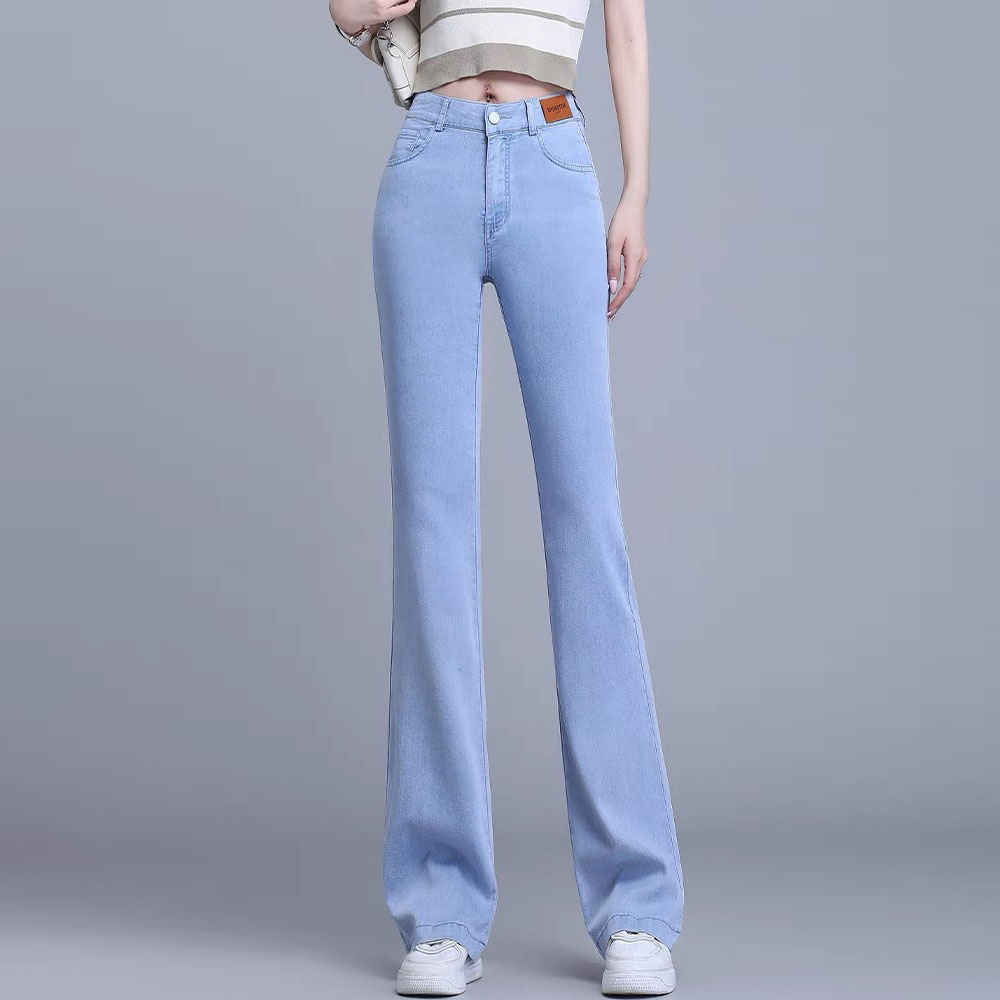 冰丝微喇牛仔裤女夏季2024新款高腰显瘦小个子薄款休闲天丝喇叭裤