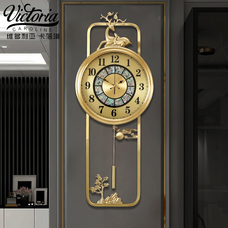 定制新中式轻奢黄铜静音挂钟别墅客厅钟表创意时钟现代大气摆钟挂