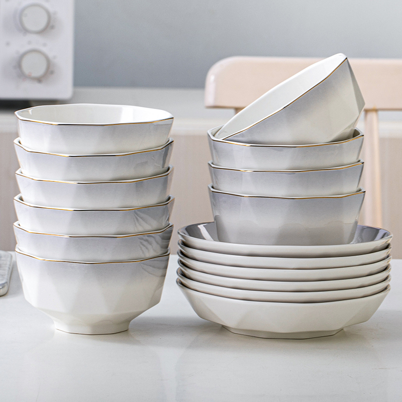碗家用2023新款陶瓷米饭碗组合渐变餐具简约轻奢汤面碗盘碗碟套装