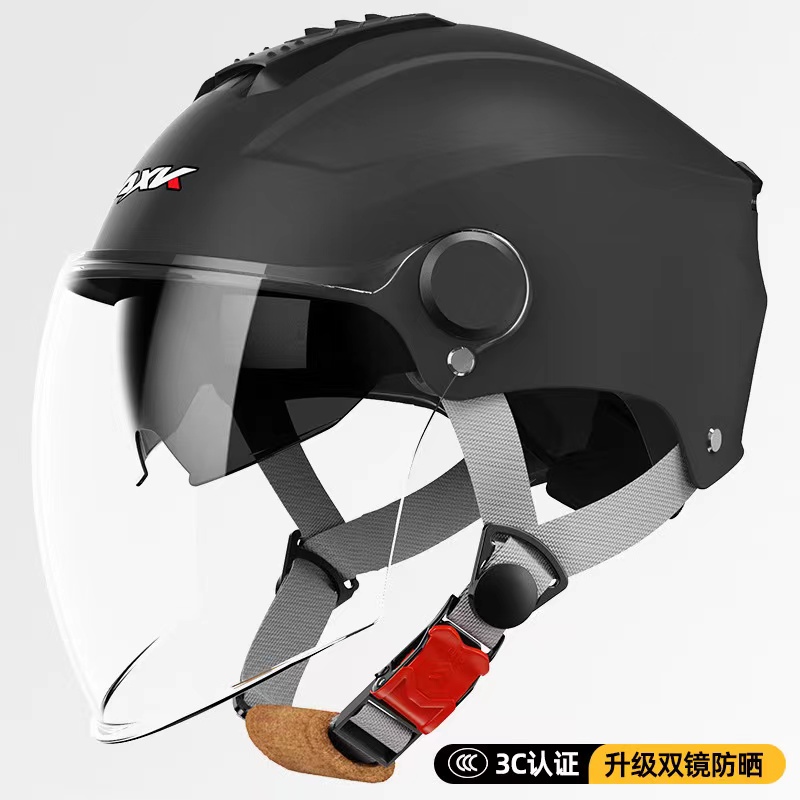 3C认证电动车头盔女士夏季防晒电瓶摩托车半盔男双镜款四季安全盔