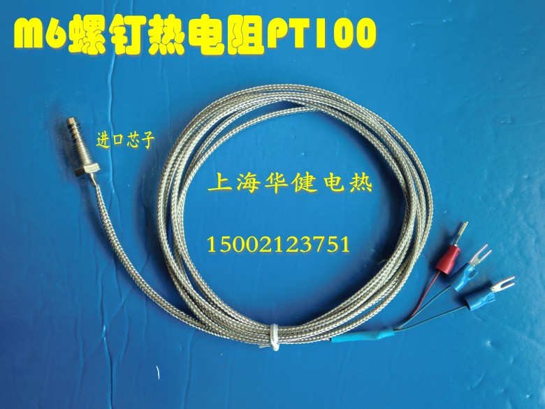 PT100螺钉热电阻 M6铂电阻 测温探头 （屏蔽线）2米 三芯线