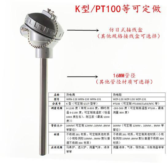 1温火/铂013-W热电阻/温度传感器P不锈钢测退探头T120炉棒130ZP0
