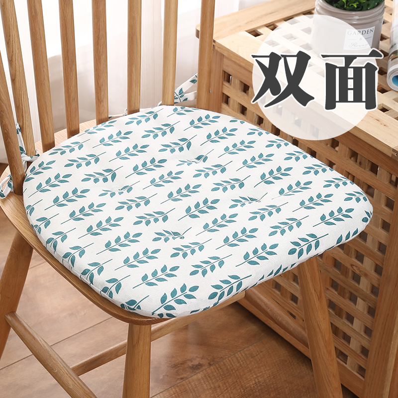 加厚双面棉麻餐桌椅子垫透气布艺餐椅垫坐垫四季通用垫子绑带防滑
