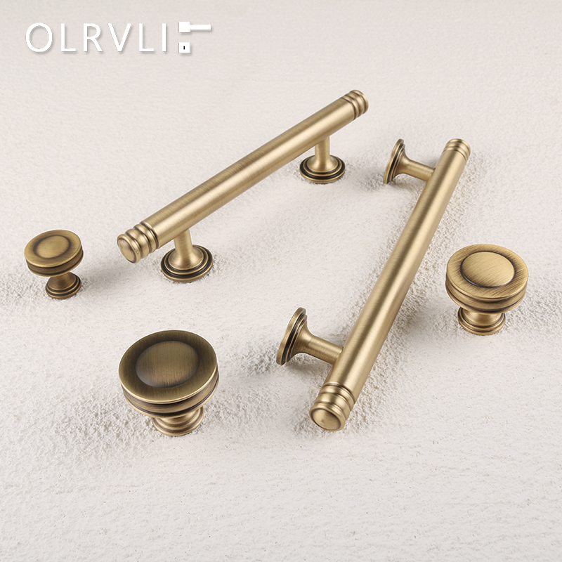 olrvli纯铜复古橱柜拉手轻奢古铜色衣柜门把手新中式美式黄铜拉手