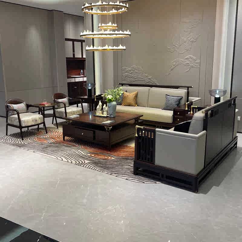 新中式沙发组合现代简约轻奢别墅客厅实木沙发禅意高端大户型家具