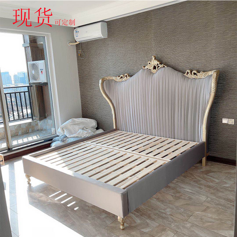 美式现代实木双人床欧式轻奢雕刻布艺高背1.8米储物箱体大床婚床