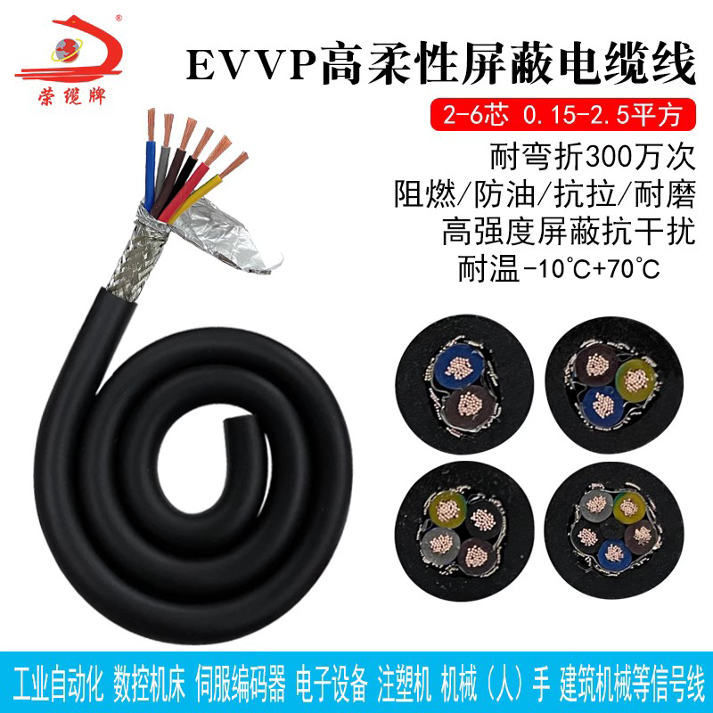 高柔性拖链电缆信号控制线EVVP2 3 4 56芯中速运动耐折屏蔽电缆线