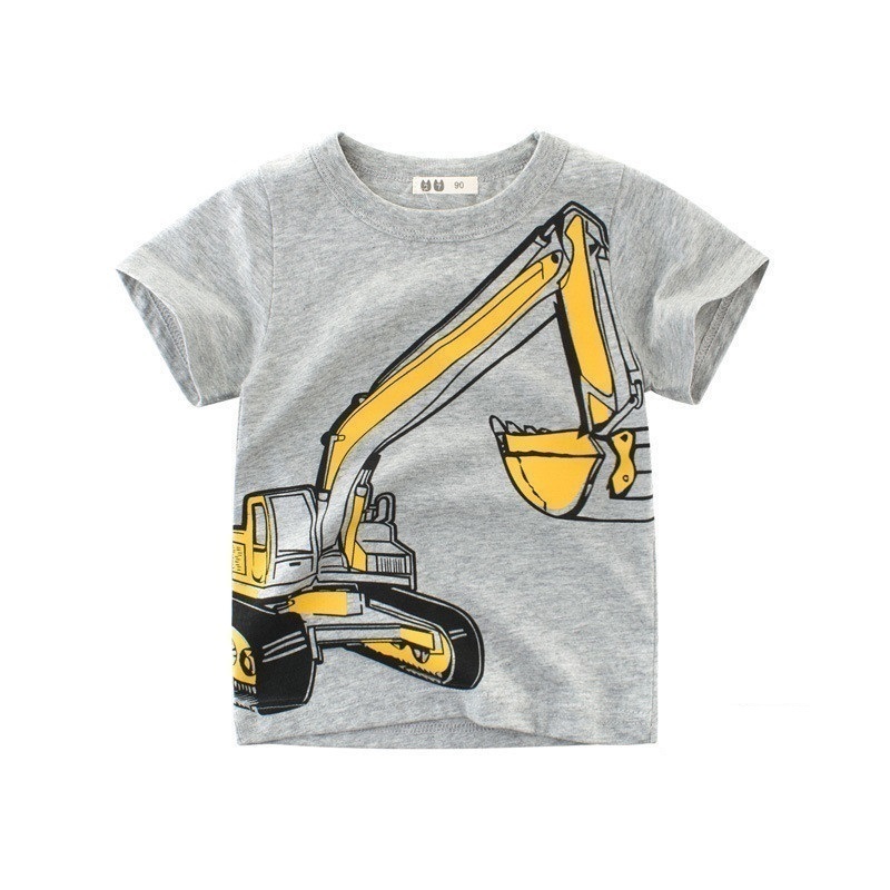 韩版童装男童短袖T恤儿童纯棉衣服宝宝男孩上衣女童夏装挖掘机