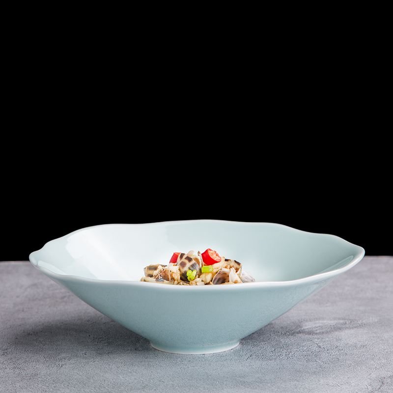 新款高颜值斗笠碗青釉中式纯色陶瓷特色创意冷菜碗异形意境菜餐具