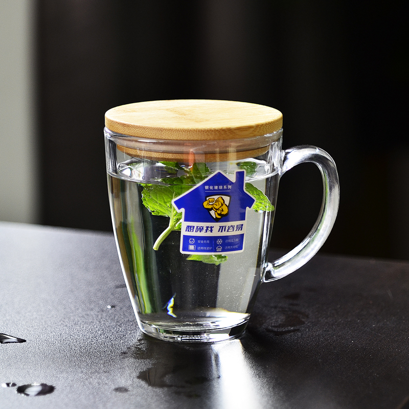 钢化玻璃杯子防摔耐热家用泡茶大容量啤酒牛奶早餐水马克杯带把盖