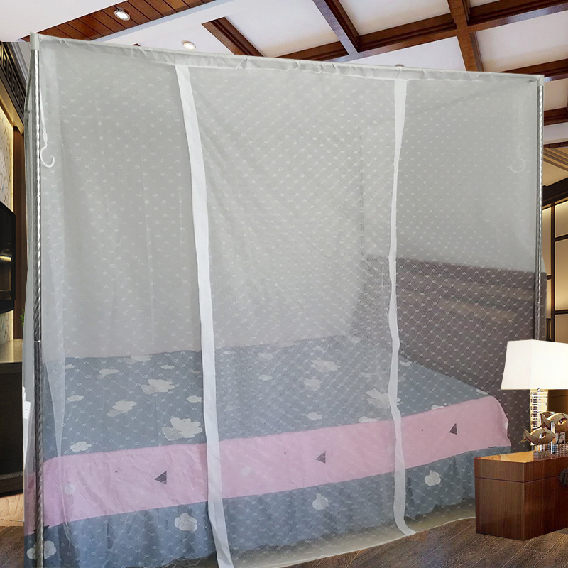 老式单门纹蚊帐1.5米2大床传统防尘方顶穿杆1.8m莲梅花家用带支架