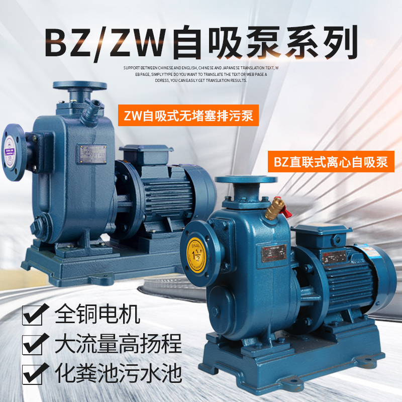 BZ/ZW直联式自吸泵离心泵排污泵污水泵高扬程防堵塞管道泵增压泵
