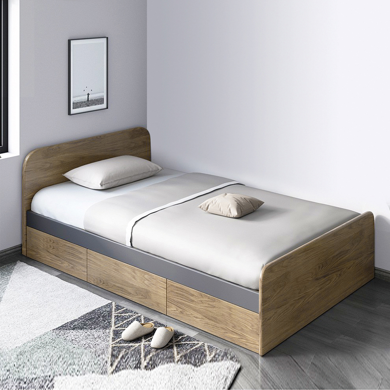 北欧卧室高箱储物床一米二榻榻米单人床抽屉床实木床小户型箱体床