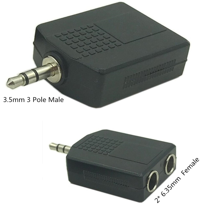 音频转接头3.5mm公转2个6.35母转换头一分二6.5母话筒麦克风插头
