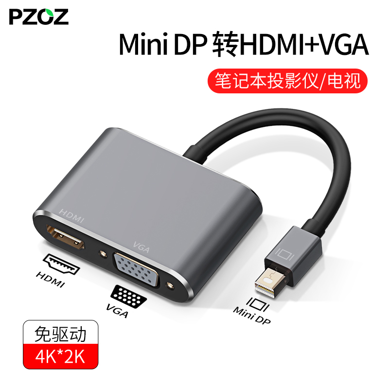 PZOZ MiNi DP转HDMI转换器VGA转接头MiNiDP适用于苹果电脑macbook air连接投影仪DVI通用接口雷电surface