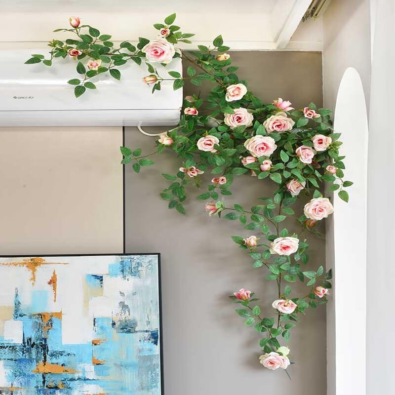 嘉一楠仿真玫瑰花藤蔓客厅室内阳台空调管道庭院装饰假花藤条墙壁
