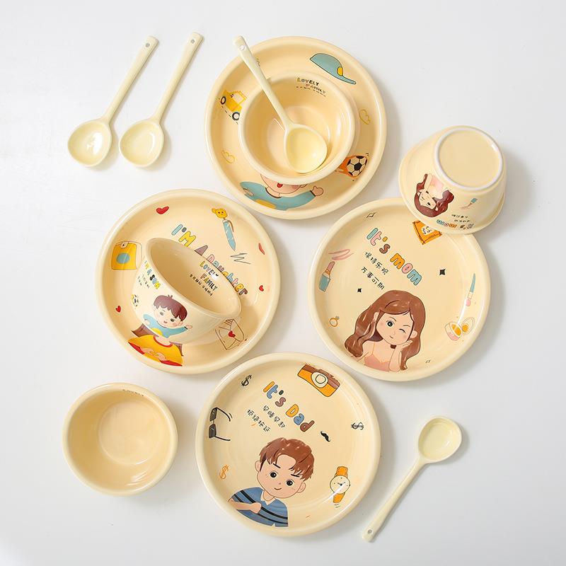 陶瓷餐具家庭区分碗个人饭碗盘子亲子卡通家用儿童可爱风礼盒套装