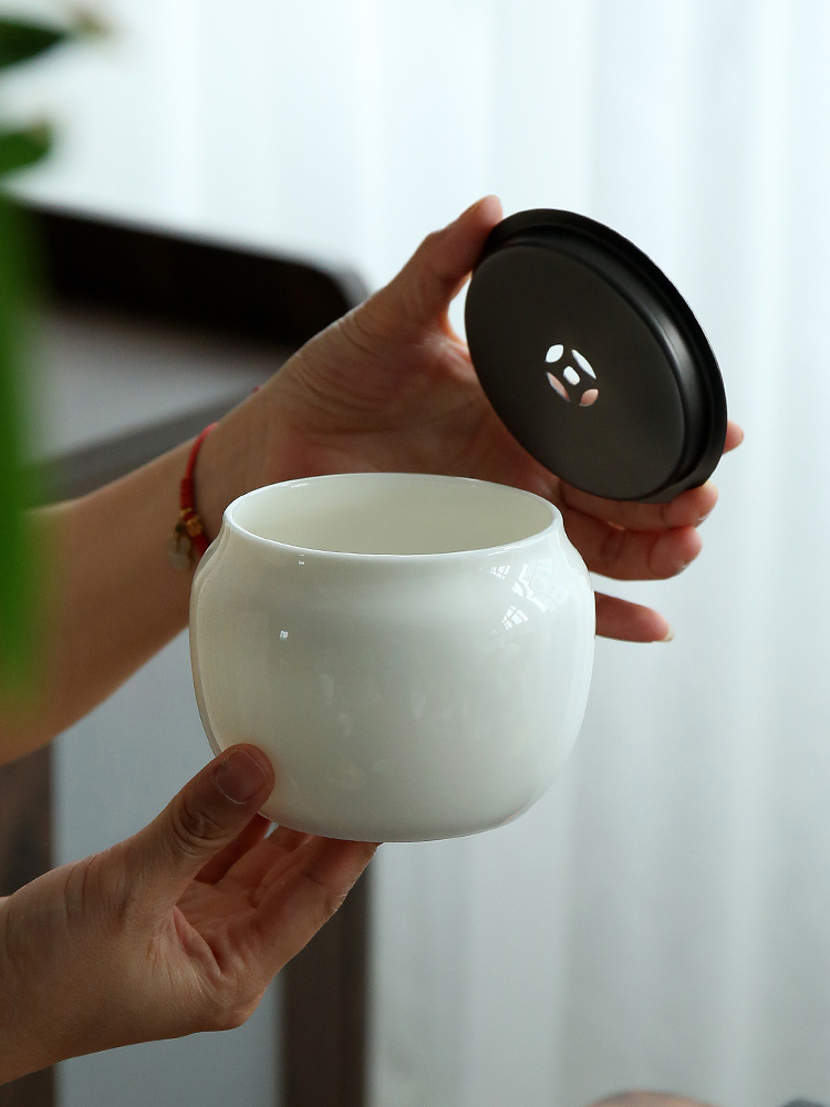 盂茶放缸建壶承用盂水水茶白瓷渣存带盖渣艺茶陶瓷茶罐茶道配件