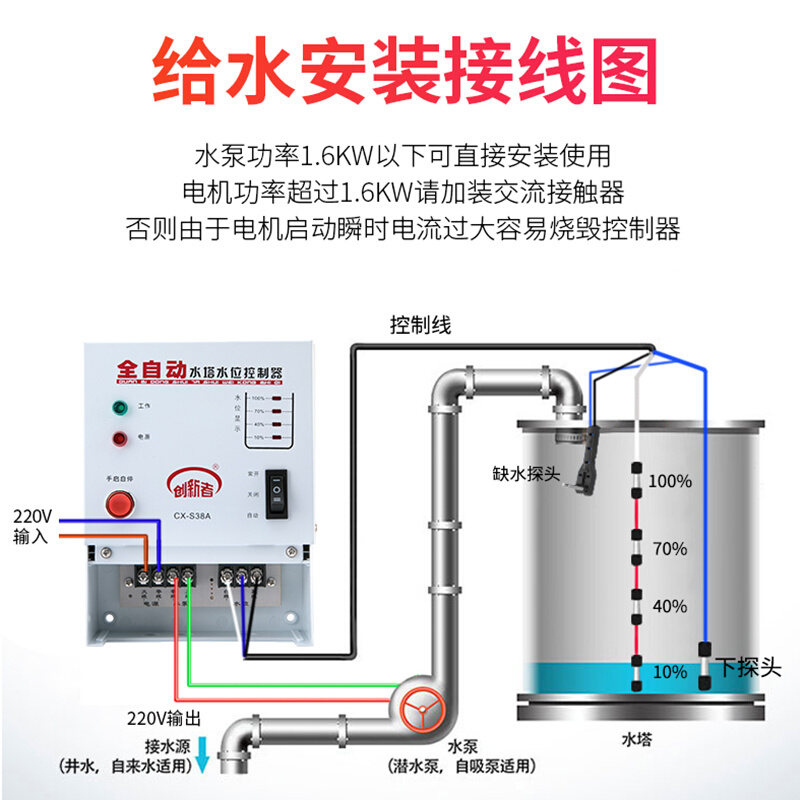 全自动水位控制器水泵水塔智能上水浮球液位感应开关电子220V