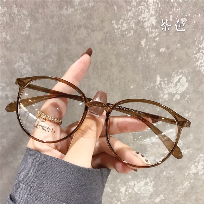 xhs眼镜框透明茶色网红圆形素颜配有度数超轻TR90女学生丹阳近视