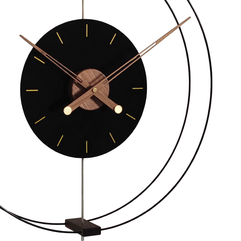 现代简约黑胡桃黄铜轻奢大尺寸装饰挂钟客厅家用时尚静音石英钟表