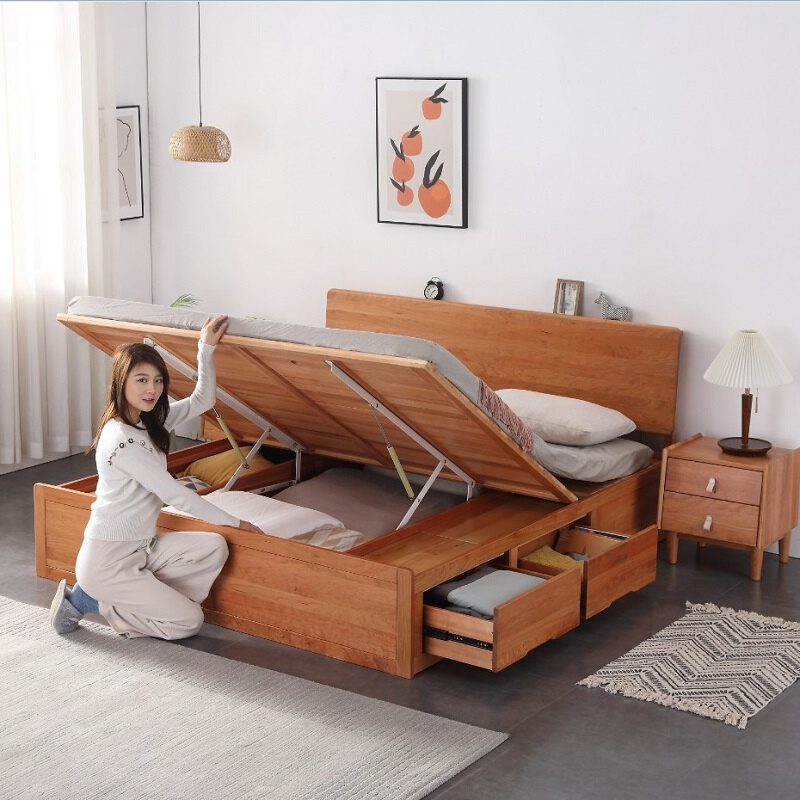 北欧实木箱体床1.5米日式小户型樱桃木高箱储物1.8双人床带抽屉床