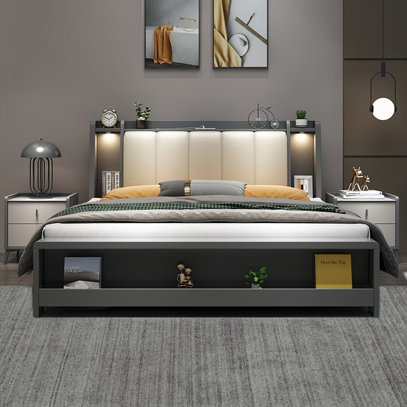 。现代简约软靠实木床2023年新款大床双人床主卧1.8米储物箱体木