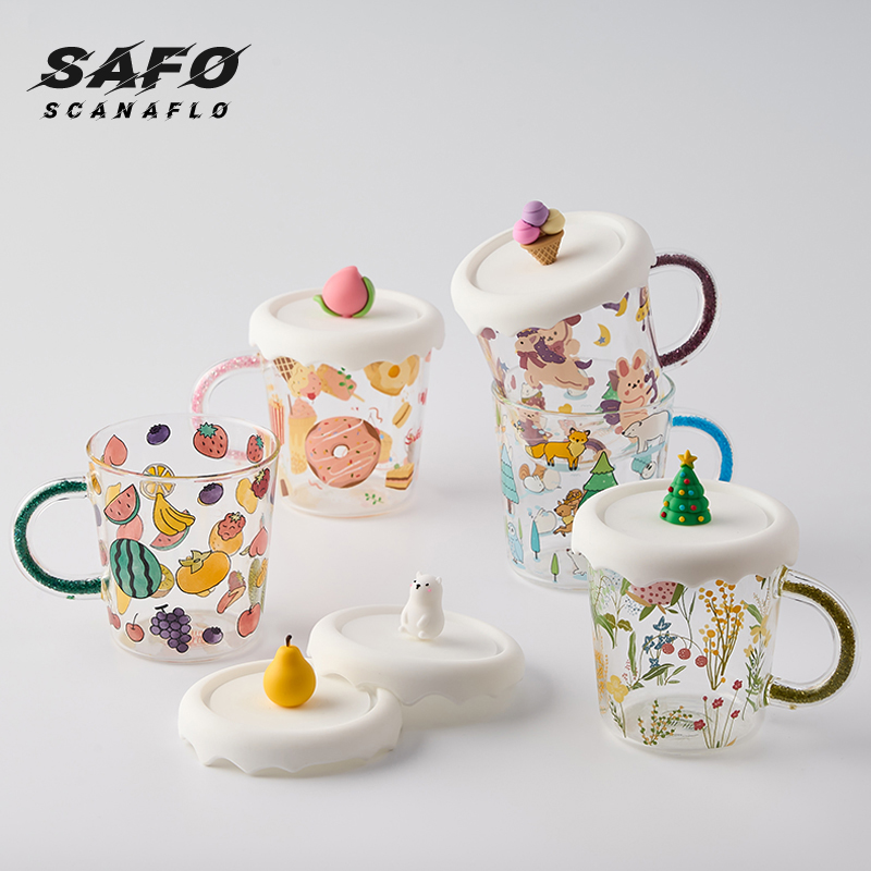 SAFO玻璃杯水杯女生高颜值杯子女生日礼物可爱创意带杯盖高硼硅