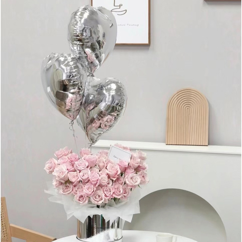 18寸心形银色铝膜气球爱心婚礼求婚生日派对装饰布置桃心订婚场景