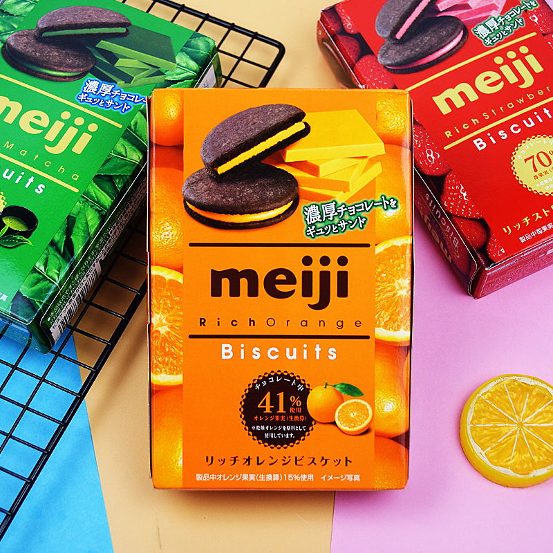 日本进口网红零食Meiji明治抹茶夹心饼干巧克力焦糖草莓味小曲奇