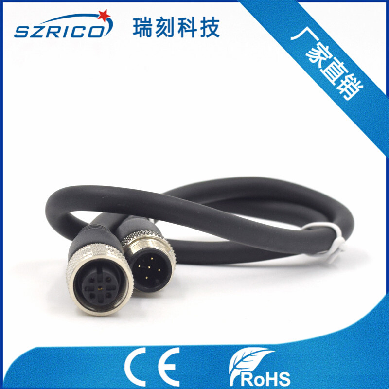 深圳生产M12 4芯插头插座 线束工业相机电缆圆形推拉自锁连接器