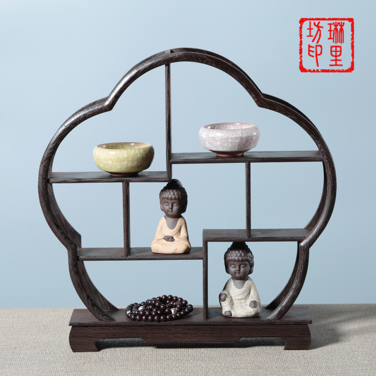 新中式家具装饰拍摄小饰品博古架实木中式摆件中国风古风道具背景