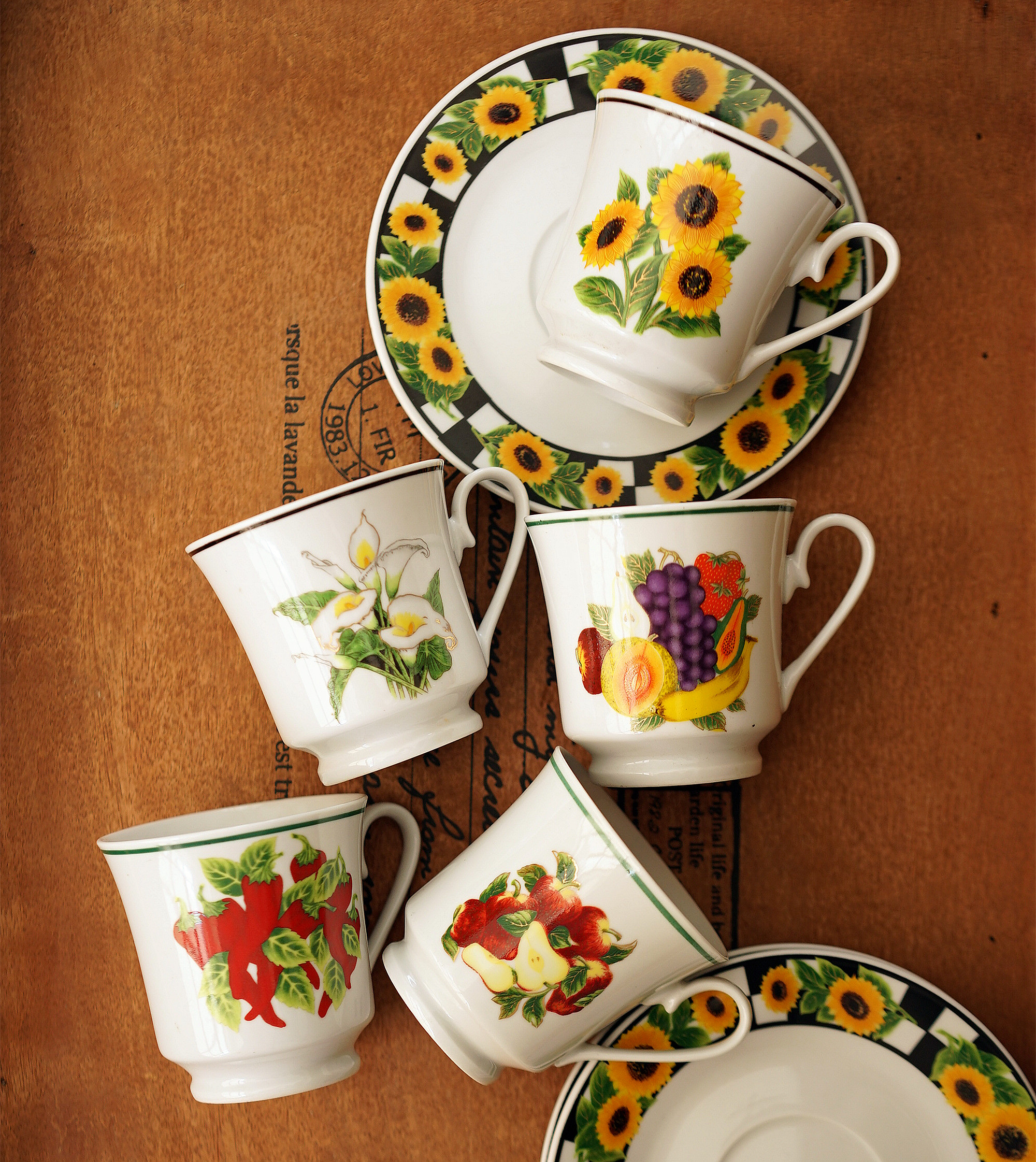 复古老货中古风陶瓷茶杯碟欧式下午茶杯花卉水果咖啡杯水杯果汁杯