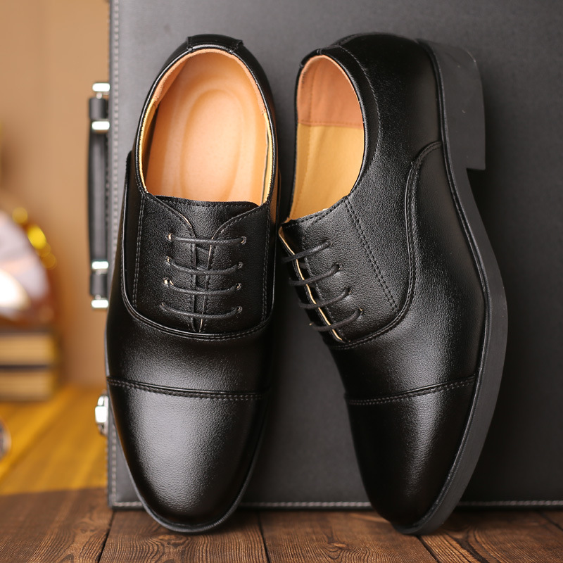 正装新款三接头皮鞋男士商务休闲三尖头皮鞋韩版潮流系带鞋工作鞋