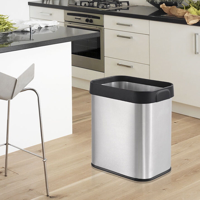 欧式简约无盖带压圈不锈钢垃圾桶方形大号创意家用卧室厨房收纳桶